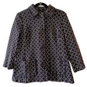Talbots Navy Blue And White Geometric Thick Knit Front Pockets Coat Jack 14P